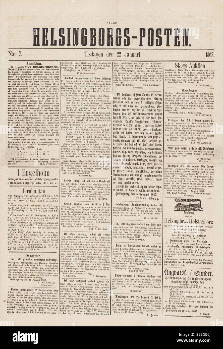 Helsingborgs-Posten, sista numret 22 januari 1867. Stockfoto