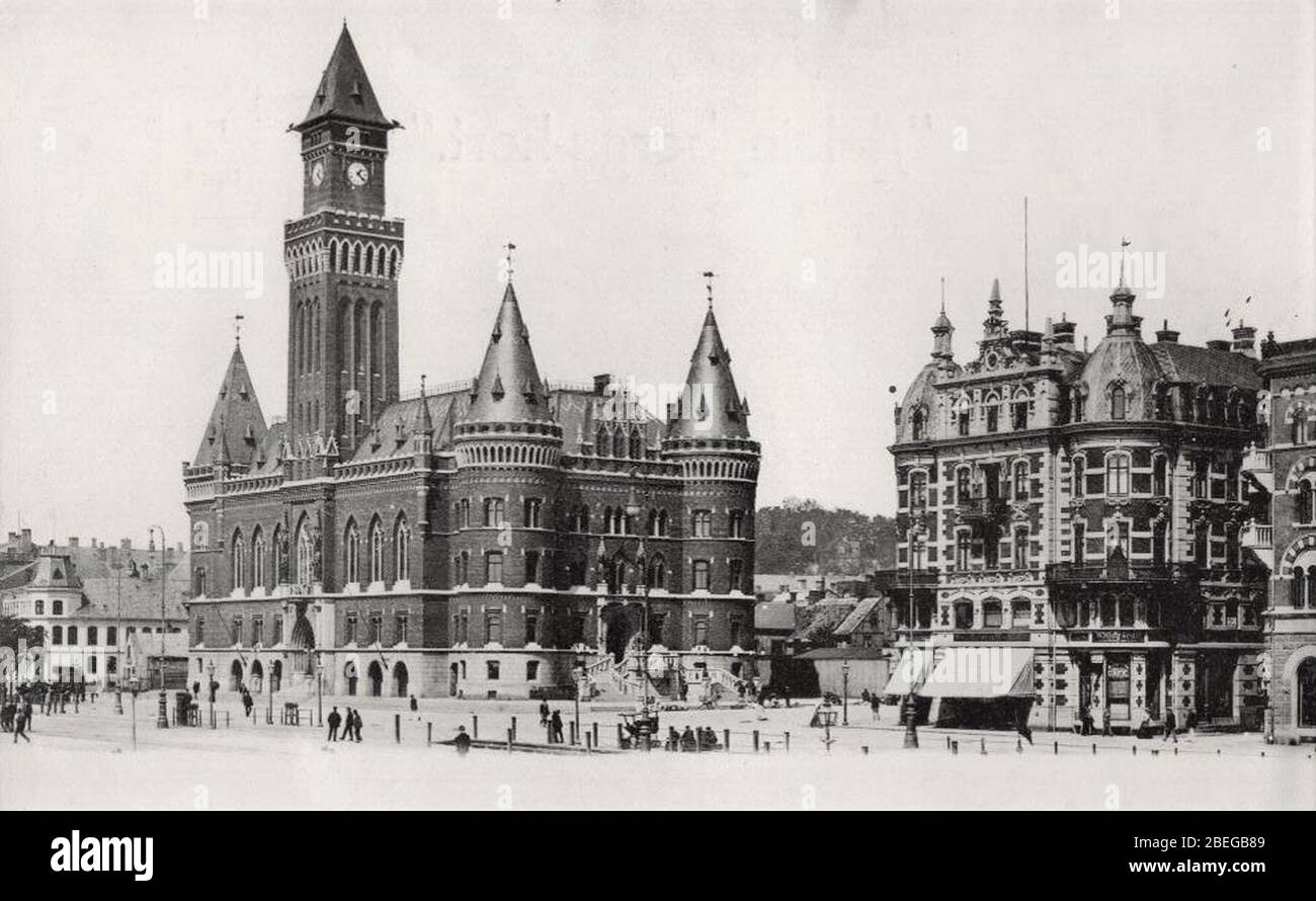 Helsingborgs rådhus och Centralpalatset runt 1900. Stockfoto