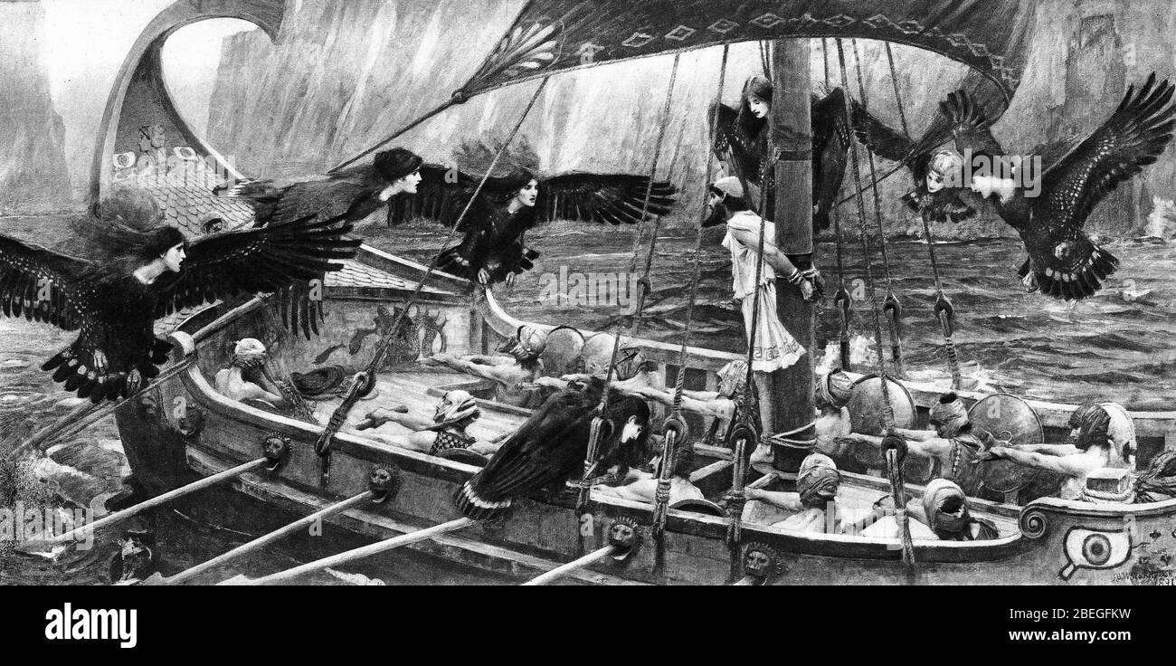 Illustration von Ulysses und den Sirenen, nach einem Gemälde von JW Waterhouse, aus einem Satz von Schulplakaten für Sozialstudien, c 1930 Stockfoto