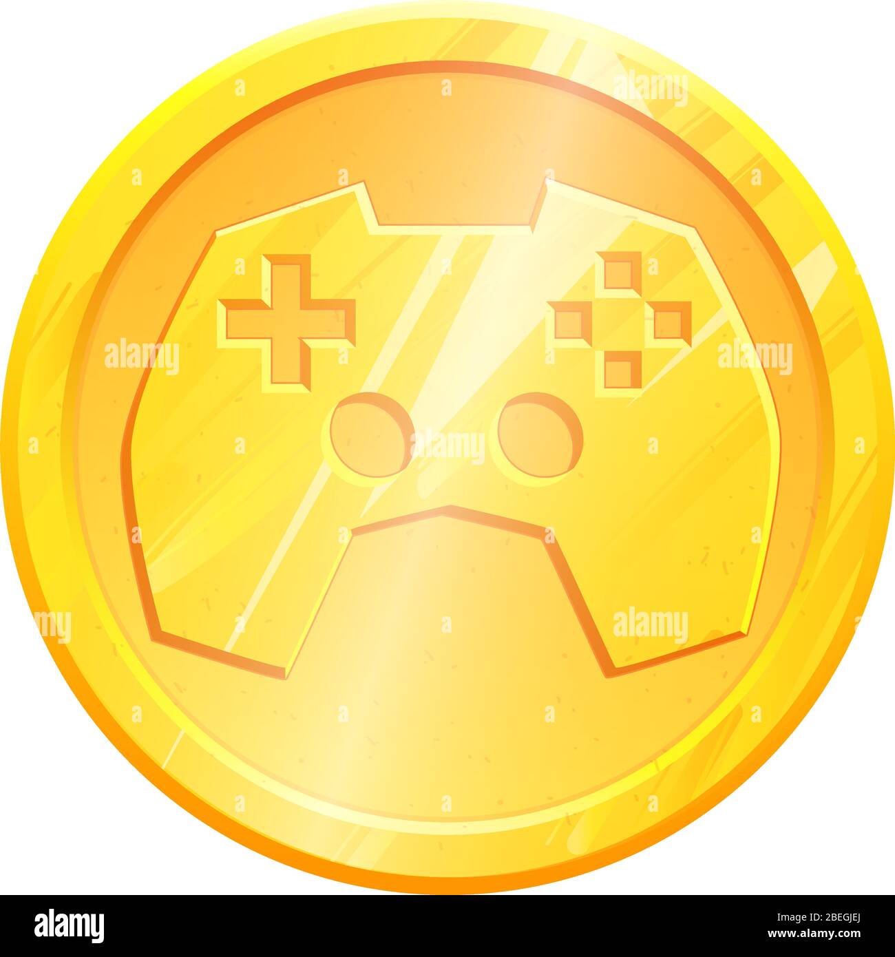 Symbol für das Gamepad mit Goldmünze. Freizeit- und Entertainment-Logo. Videospiel Controller Zeichen Joystick. Einfaches isoliertes Piktogramm. ESports Play Vektor-Design. Steuerungssymbol. Stock Vektor
