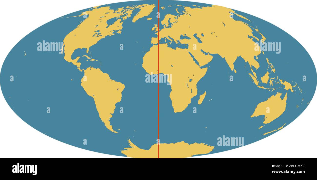 Weltkarte mit Prime Meridian Stockfoto