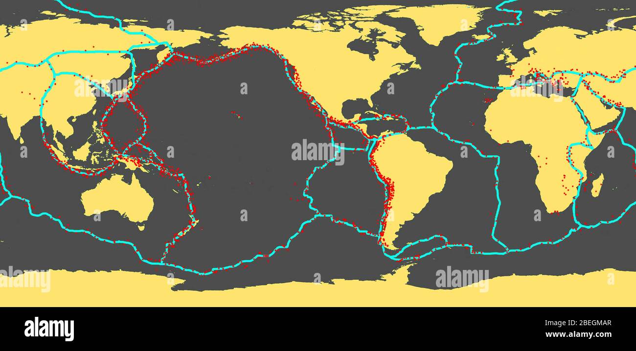Erdtektonikplatten mit den Bereichen der meisten Erdbeben Stockfoto