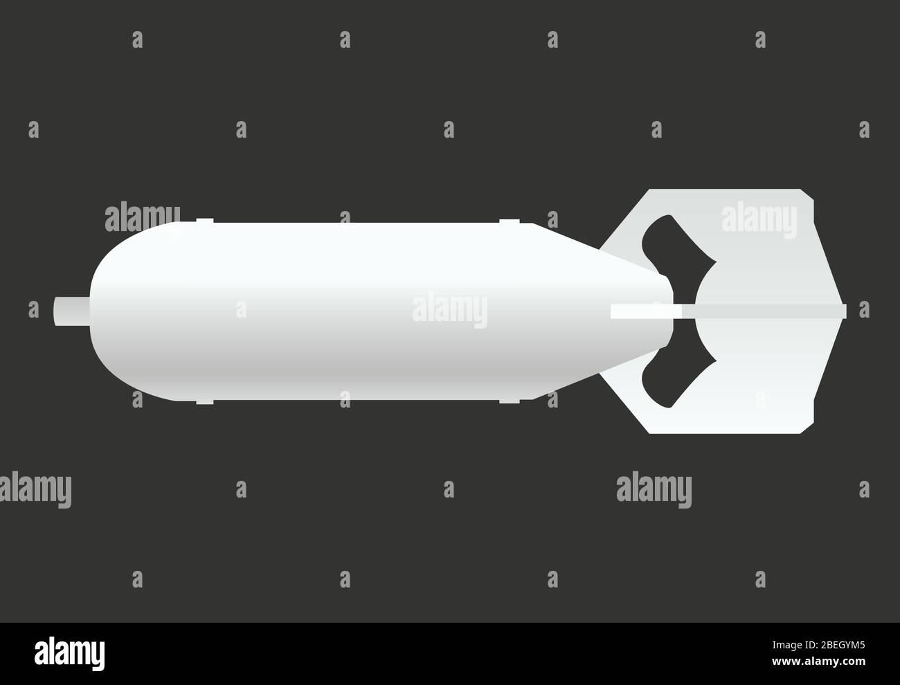 Weiße Retro-Luftbombe-Symbol, Waffe, Militär und Raketen-Zeichen, Vektor-Illustration Stock Vektor
