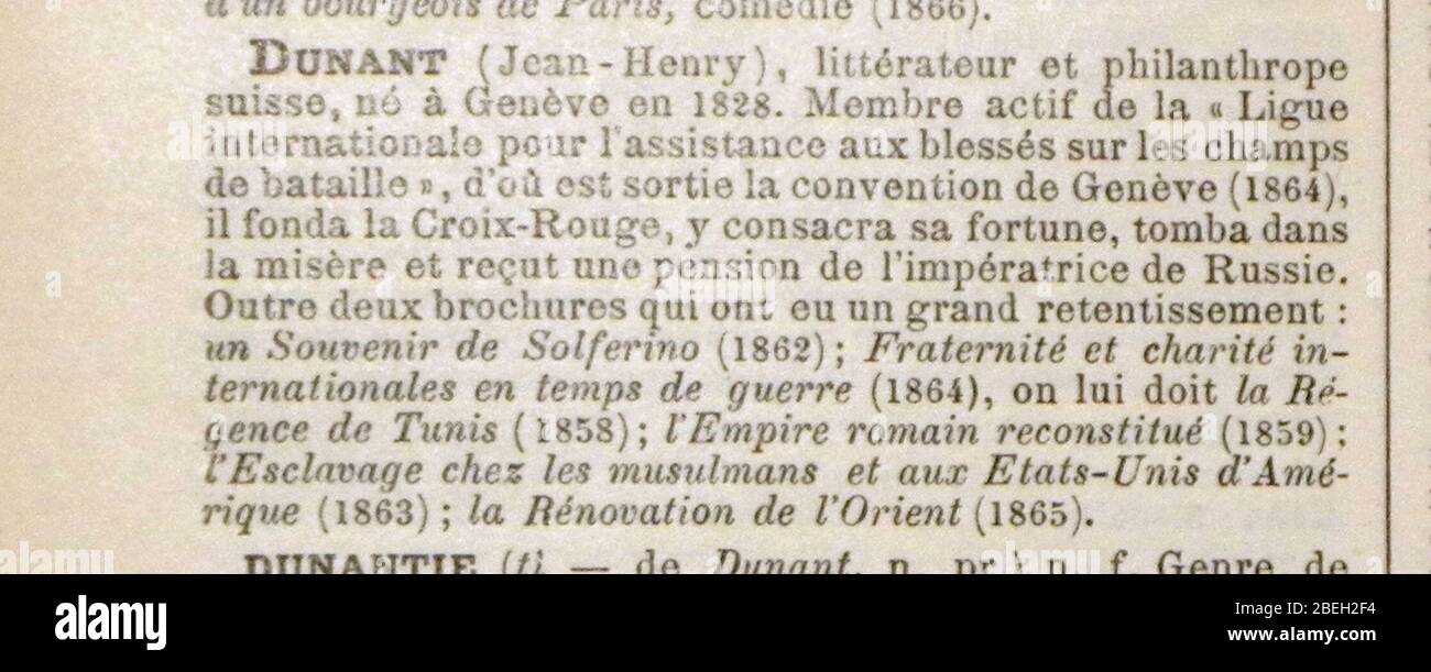 Henry Dunant selon Nouv Larousse (ca. 1912). Stockfoto