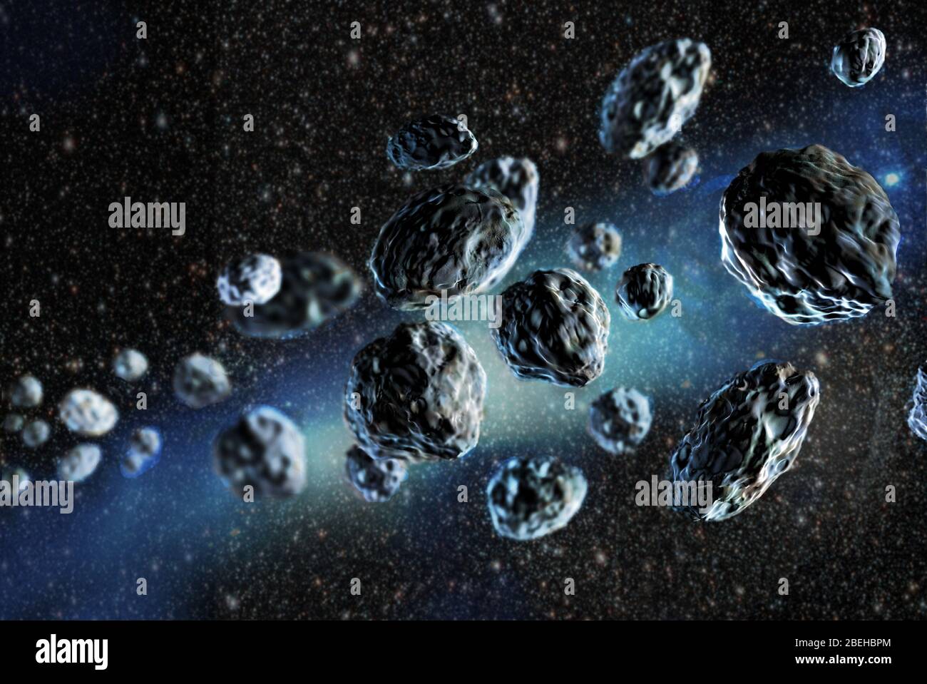 Asteroidenhaufen, Illustration. Stockfoto