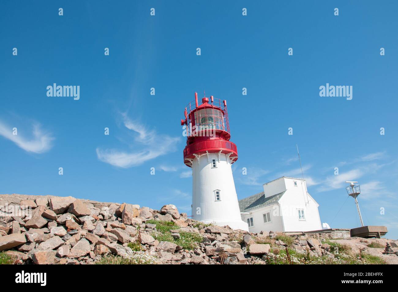 Blick auf den berühmten Leuchtturm von Lindesnes in Südnorwegen Stockfoto
