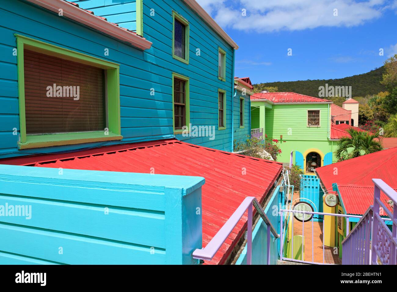 Wharfside Village in Cruz Bay, St. John, Amerikanische Jungferninseln, Karibik Stockfoto