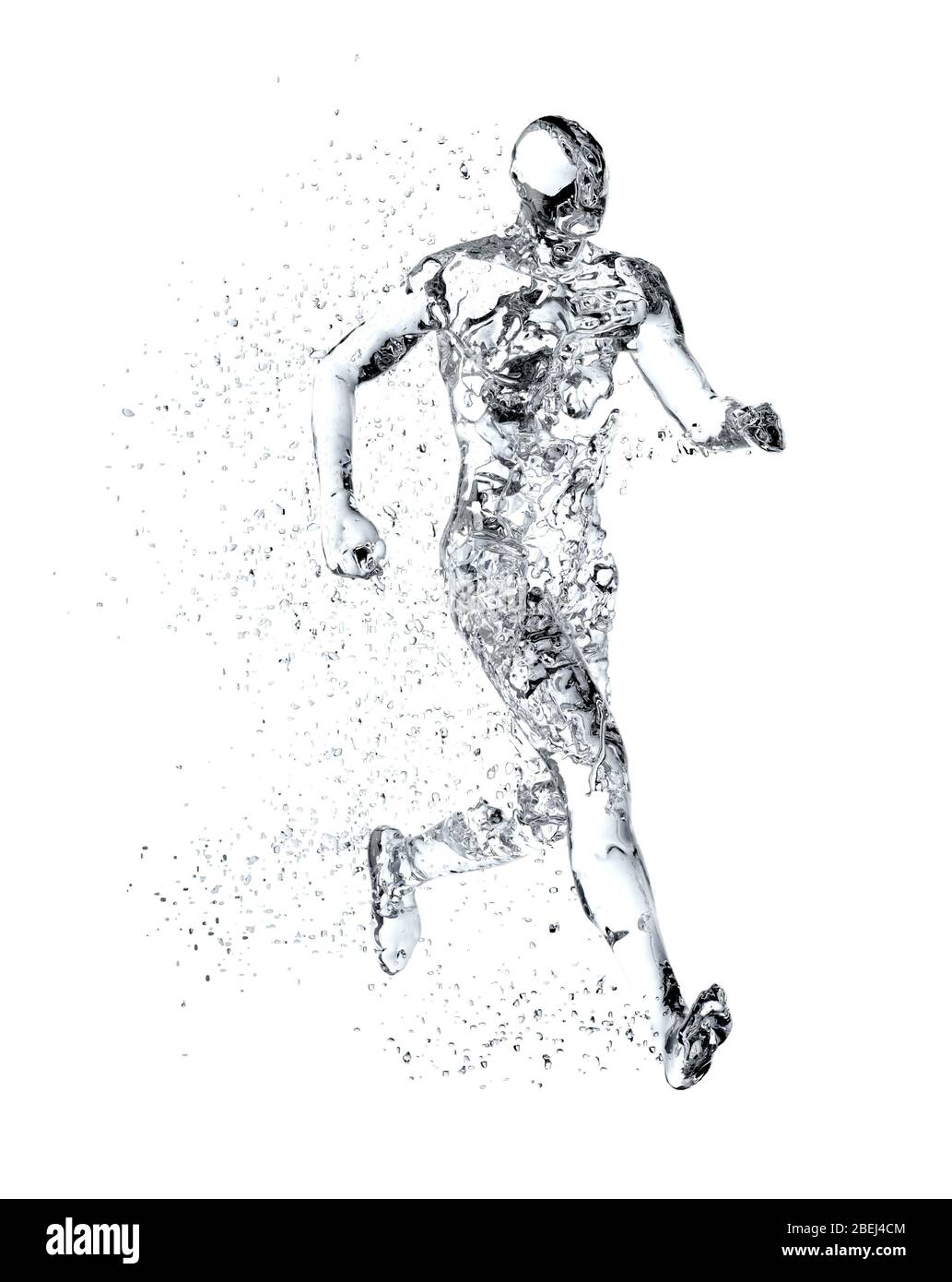 Menschliche Körperform eines Laufers mit Wasser auf weißem Hintergrund isoliert gefüllt - Sport oder Fitness Hydratation, gesunde Lebensweise oder Wellness-Konzept, Stockfoto