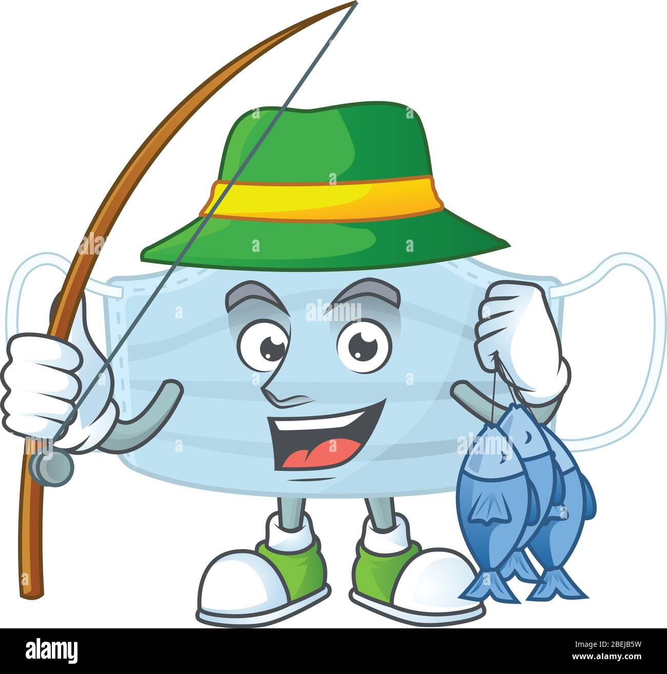 Ein Bild der Chirurgie Maske Fischer Maskottchen Design Fang einen Fisch Stock Vektor