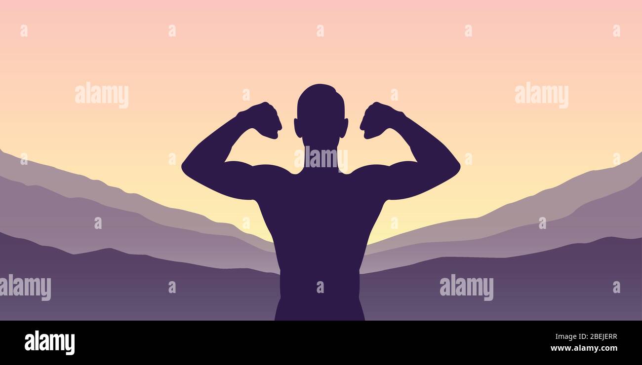 Starke muskulöse Mann Outdoor-Sport am Berg Ansicht Vektor-Illustration EPS10 Stock Vektor