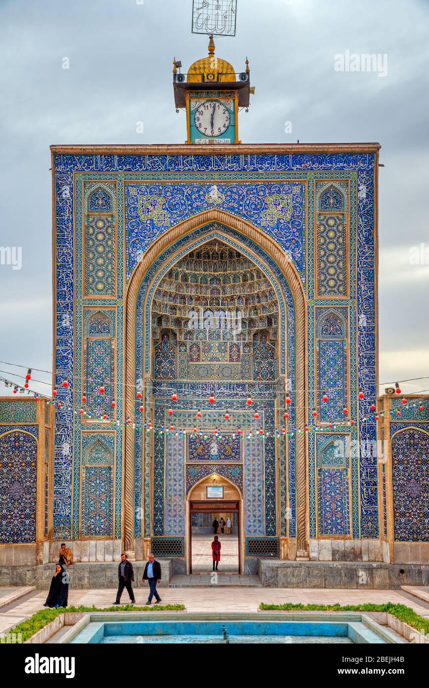 Mozaffari-Jame-Moschee oder Freitagsmoschee, Façade mit Blumenmustern dekoriert, Kerman, Provinz Kerman, Iran Stockfoto