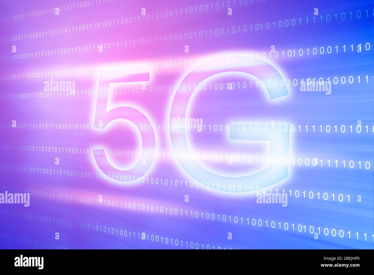 Illustration des Marketings die 5G Kommunikationstechnologie der fünften Generation auf digitalem blauem Hintergrund Stockfoto