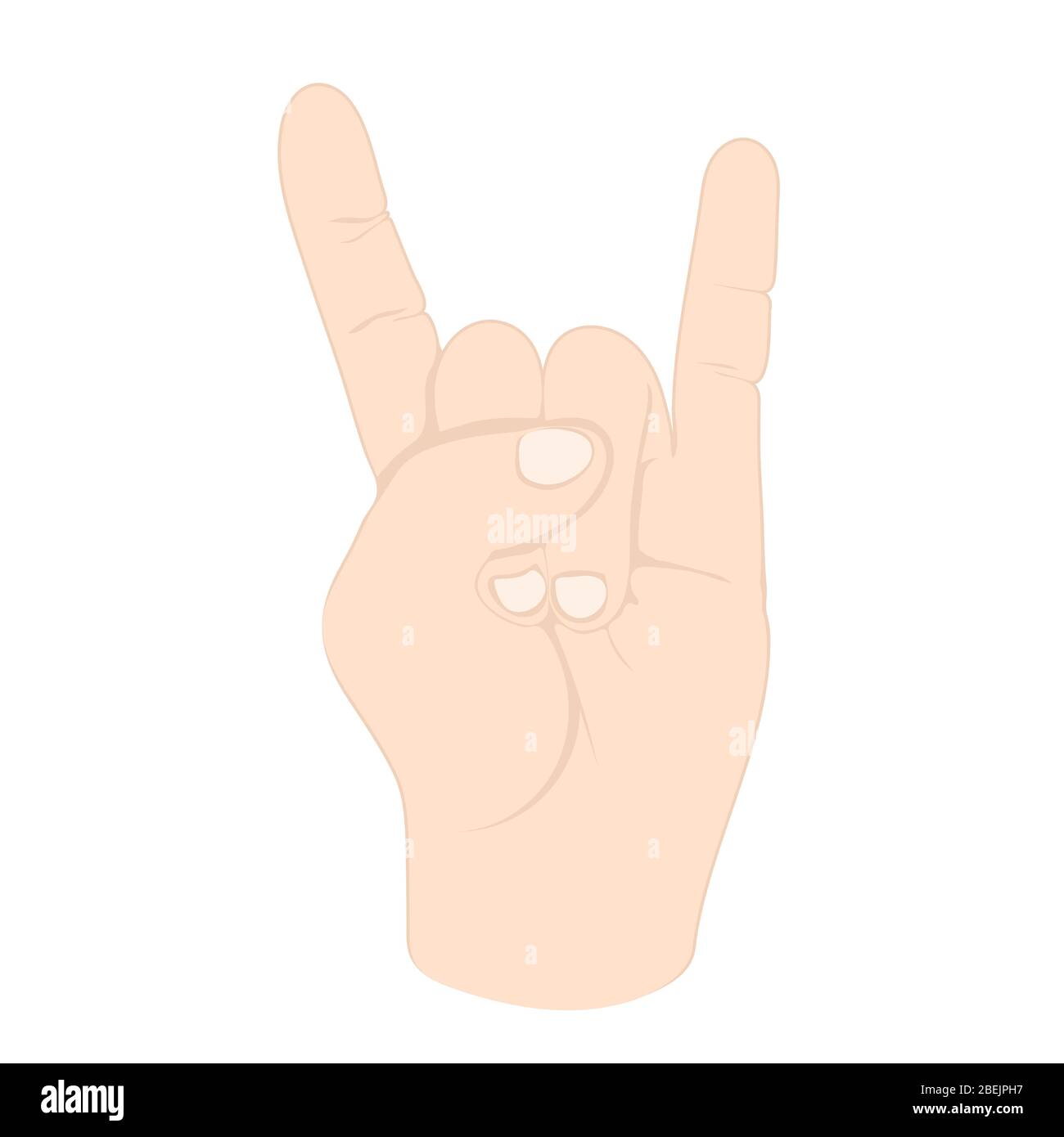 Handgesten, Handgelenk mit Fingern mit Schildhörnern, in Form von Zeigefinger und kleinem Finger, nach vorne zeigend, Symbol, Logo. Zeichnung verbogenen Fingern isol Stock Vektor