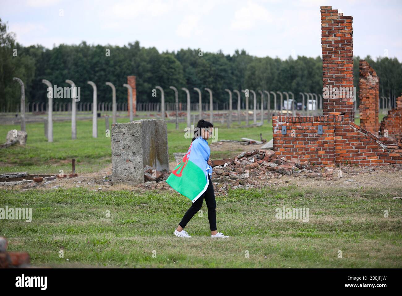 Auschwitz, Polen - 02. August 2019: Holocaust-Gedenktag der Roma - 75. Jahrestag der Liquidierung des Zigenerlagers im KL Auschwitz-Birkenau Stockfoto