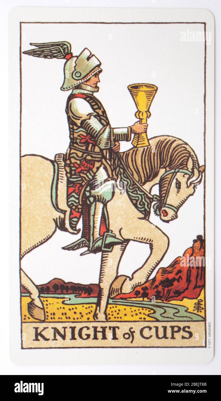 Eine einzige Tarot-Karte, der Ritter der Tassen für Wahrsagerei verwendet. Stockfoto