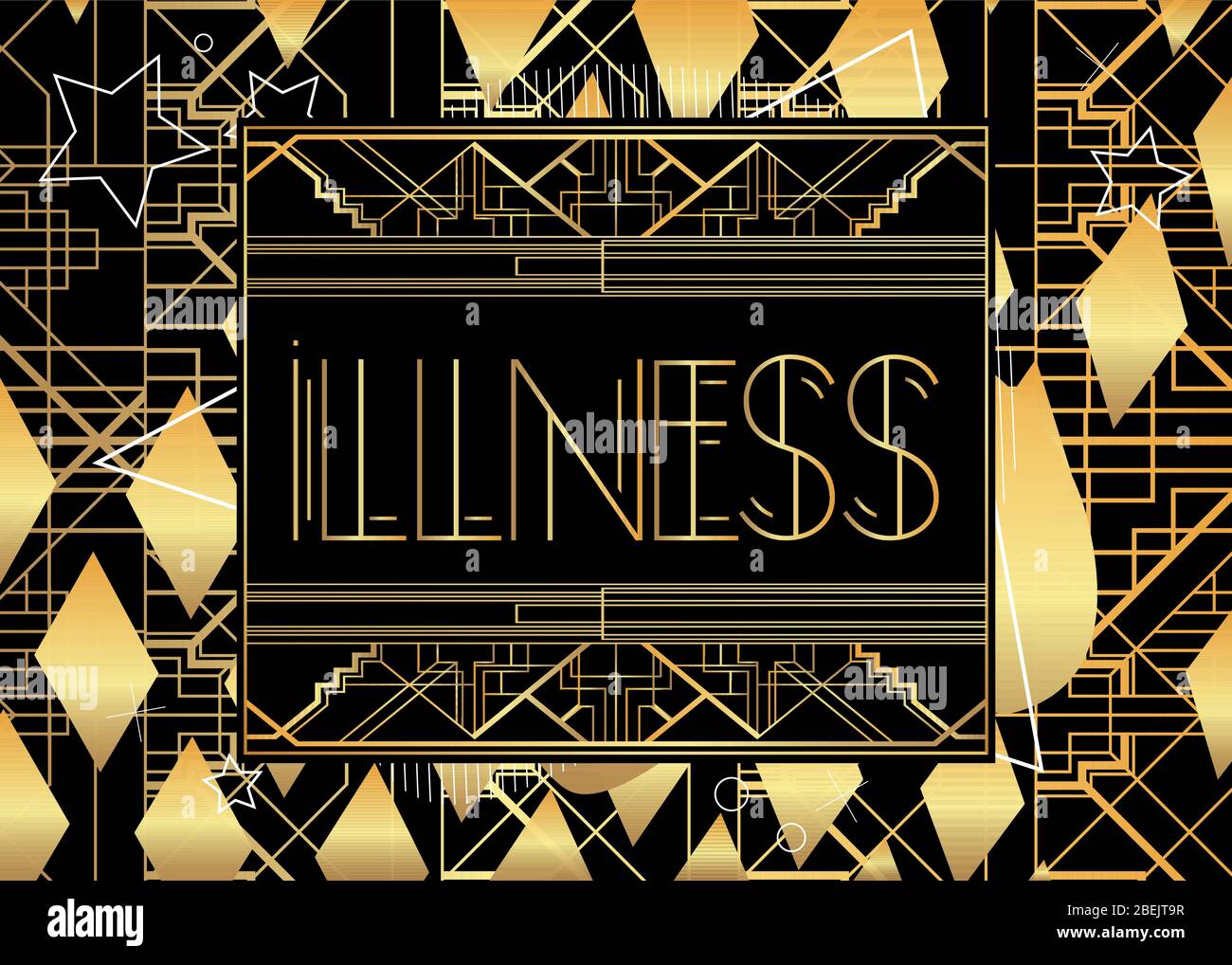 Art déco-Krankheit. Dekorative Grußkarte, Schild mit Vintage-Buchstaben. Stock Vektor