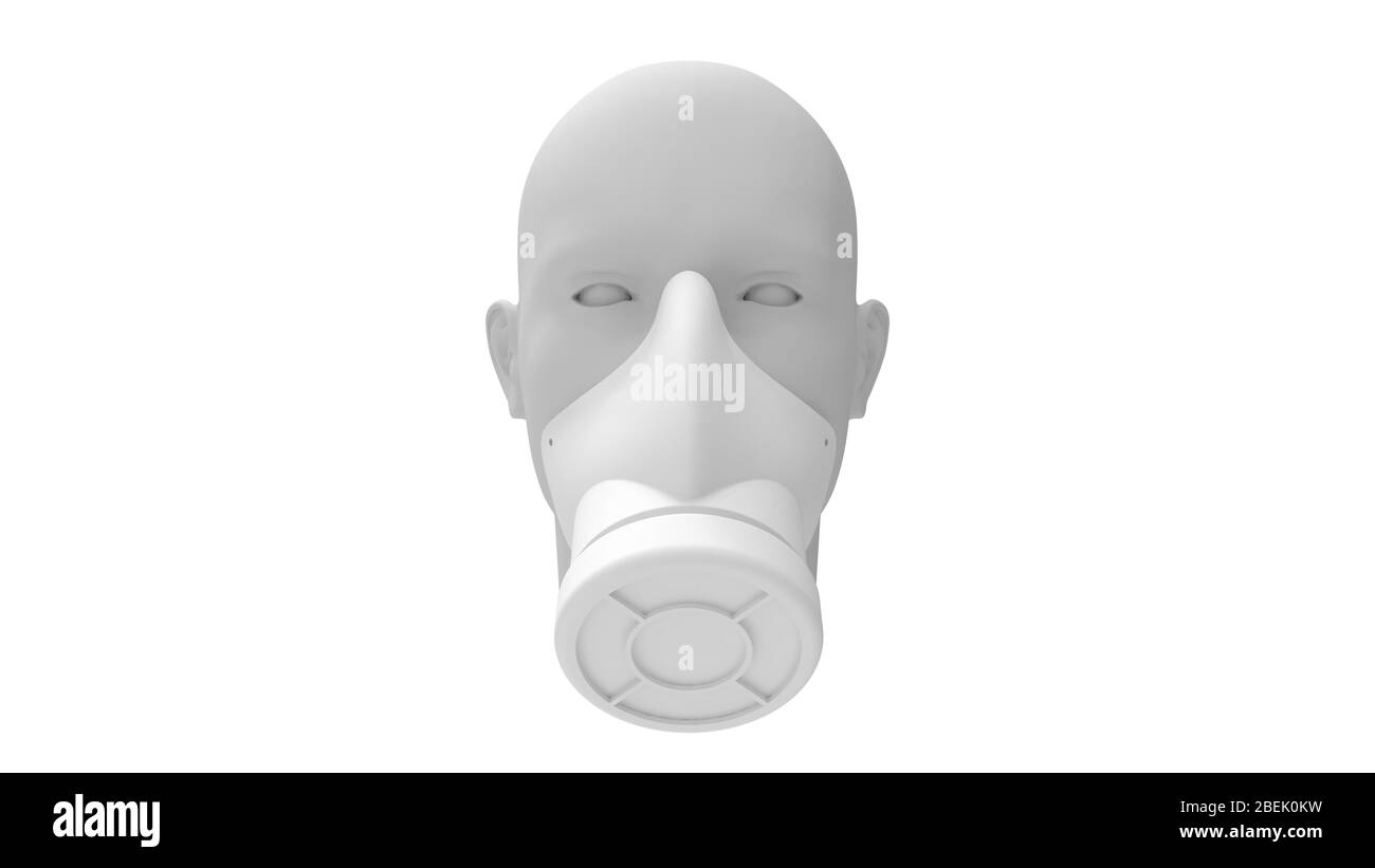 3D-Rendering eines Menschen mit einem Gesichtsmaske schützenden Virus isoliert Stockfoto