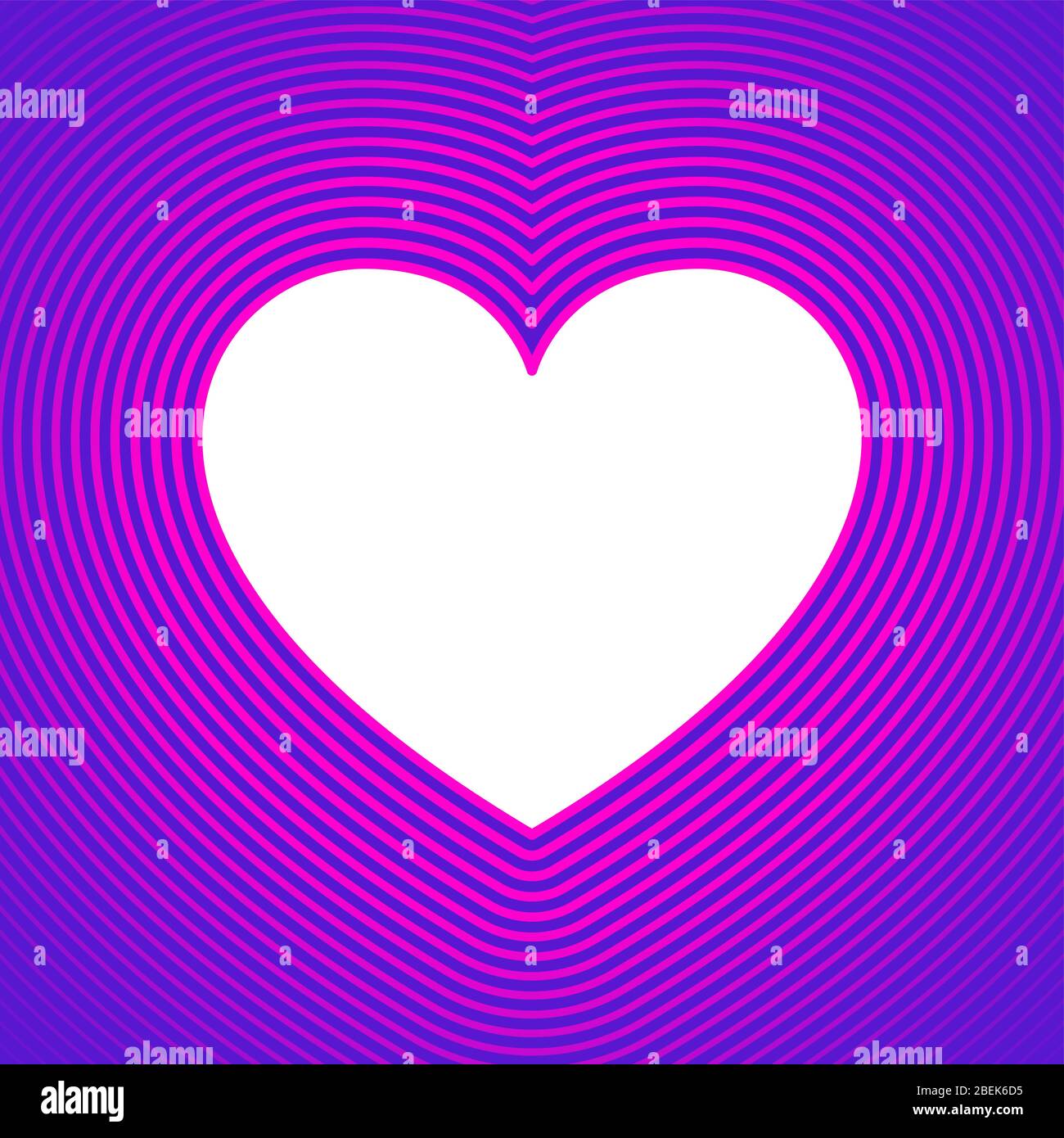Weißes Herz-Symbol mit rosa Offset-Linien auf lila Hintergrund.Vorlage für den Einsatz als Hintergrund oder für eine Grußkarte. Herzform zum Ausdruck bringen Emotion Stockfoto