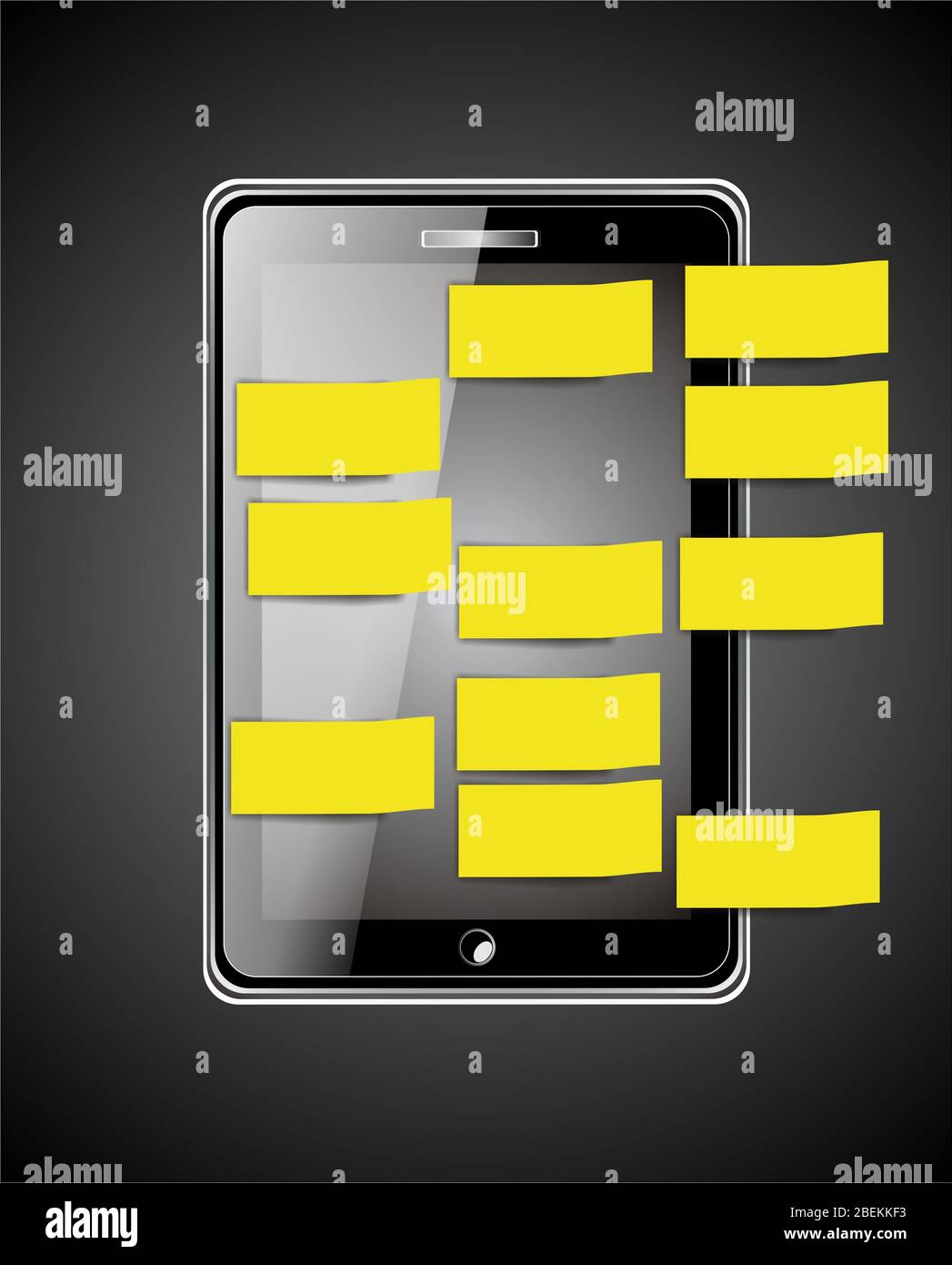 Abbildung des Smartphones mit gelben Etiketten Stockfoto