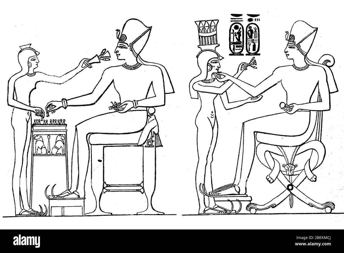 Darstellung aus dem häuslichen Leben Ramses III., des Königs bei einem Brettspiel, um 1200 v. Chr. / Darstellung aus dem häuslichen Leben von Ramses III., der König beim Brettspiel, um 1200 v. Chr., Historisch, Digital verbesserte Reproduktion eines Originals aus dem 19. Jahrhundert / Digitale Reproduktion einer Originalvorlage aus dem 19. Jahrhundert Stockfoto