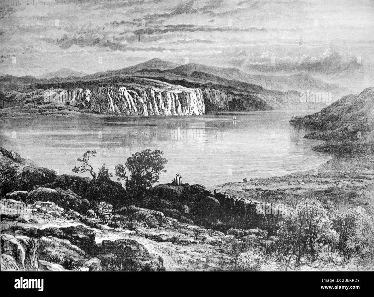 Gravur des Sees von Galiläa alias See Tiberias, Kinneret oder Kinnereth, Israel. Vintage oder Alte Illustration oder Gravur 1887 Stockfoto