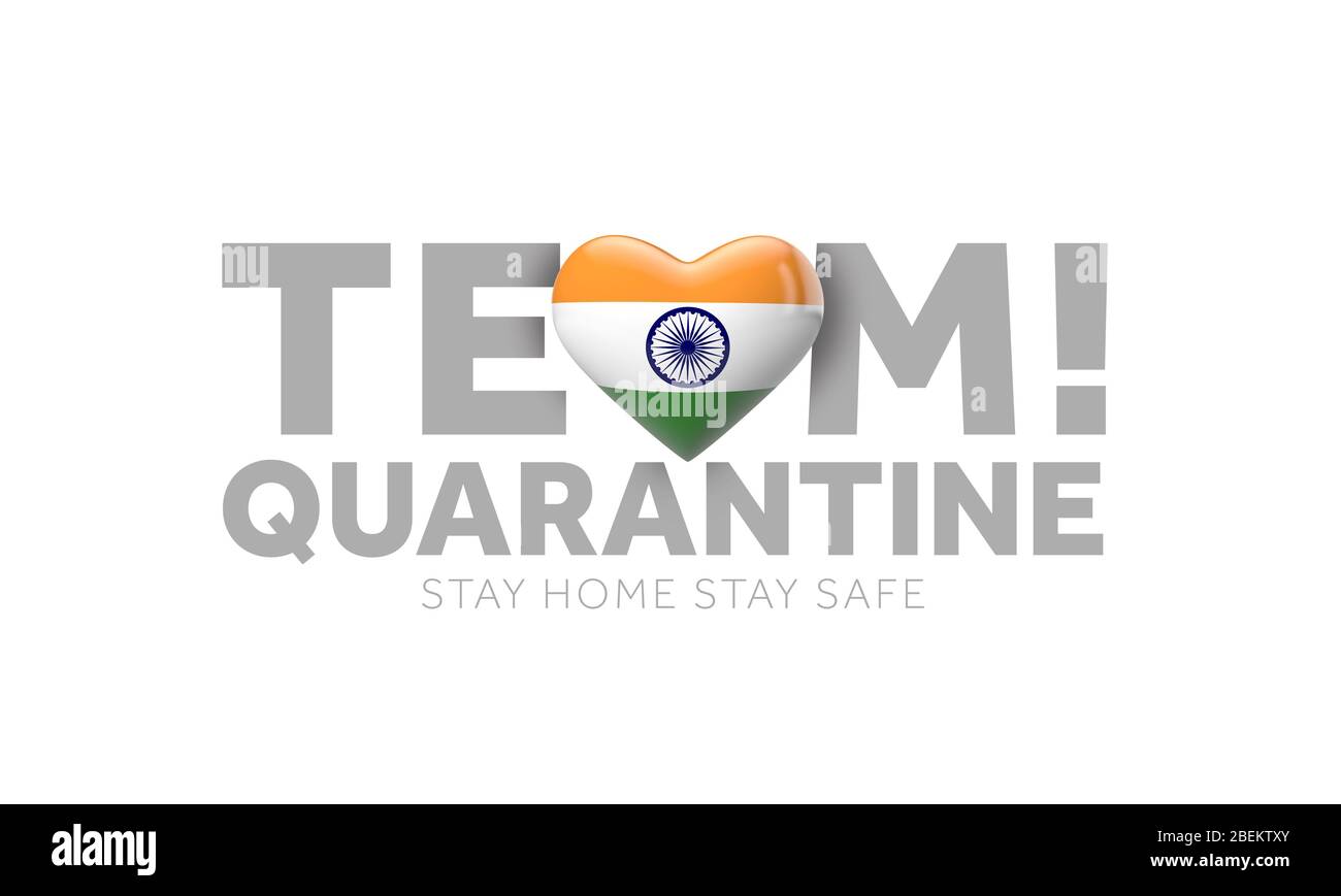 Indisches Team Quarantäne. Bleiben Sie zu Hause speichern Leben Nachricht. 3D-Rendern Stockfoto