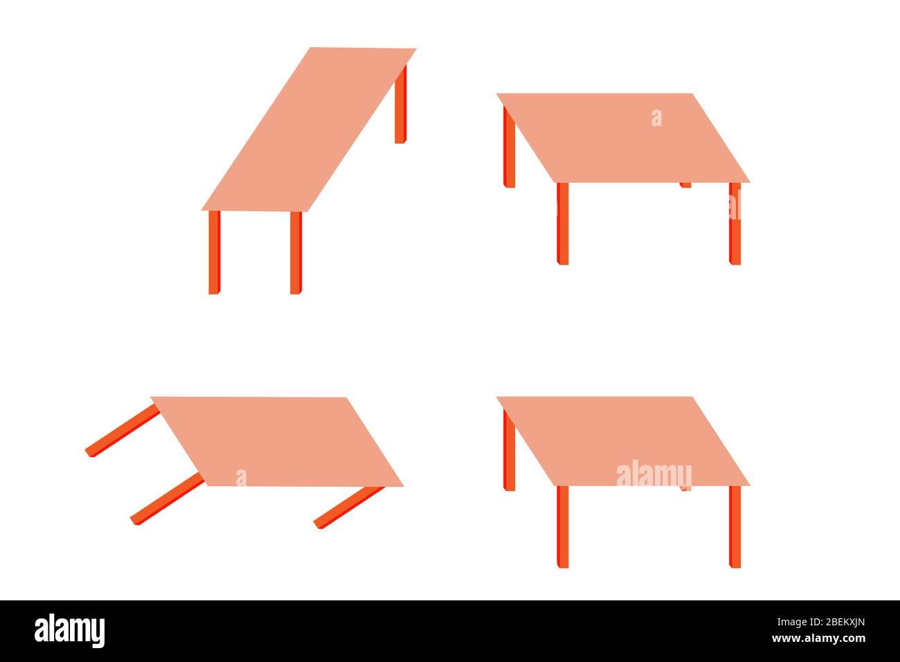 Shepard-Tabellen. Optische Täuschung. Ein Paar identischer Parallelogramme, die die Oberseiten zweier Tabellen darstellen, erscheinen radikal unterschiedlich. Stockfoto