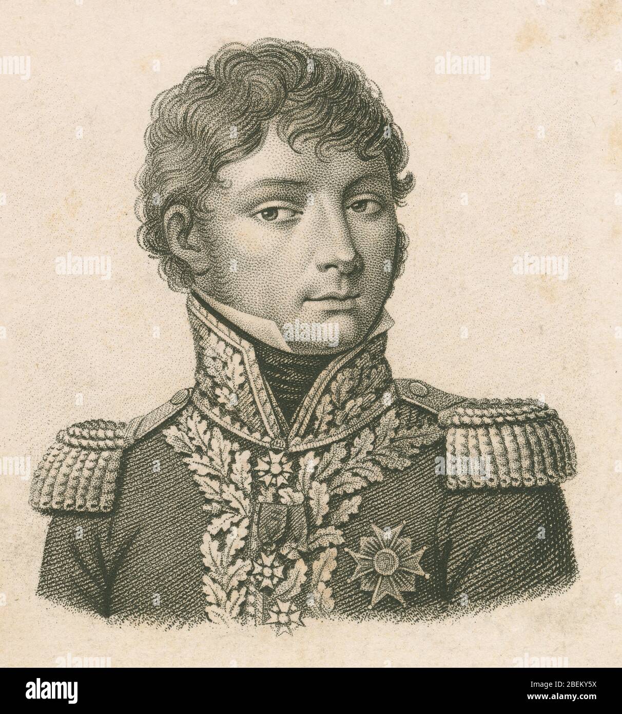 Antike Gravur, Claude Antoine Hippolyte de Préval, ein französischer