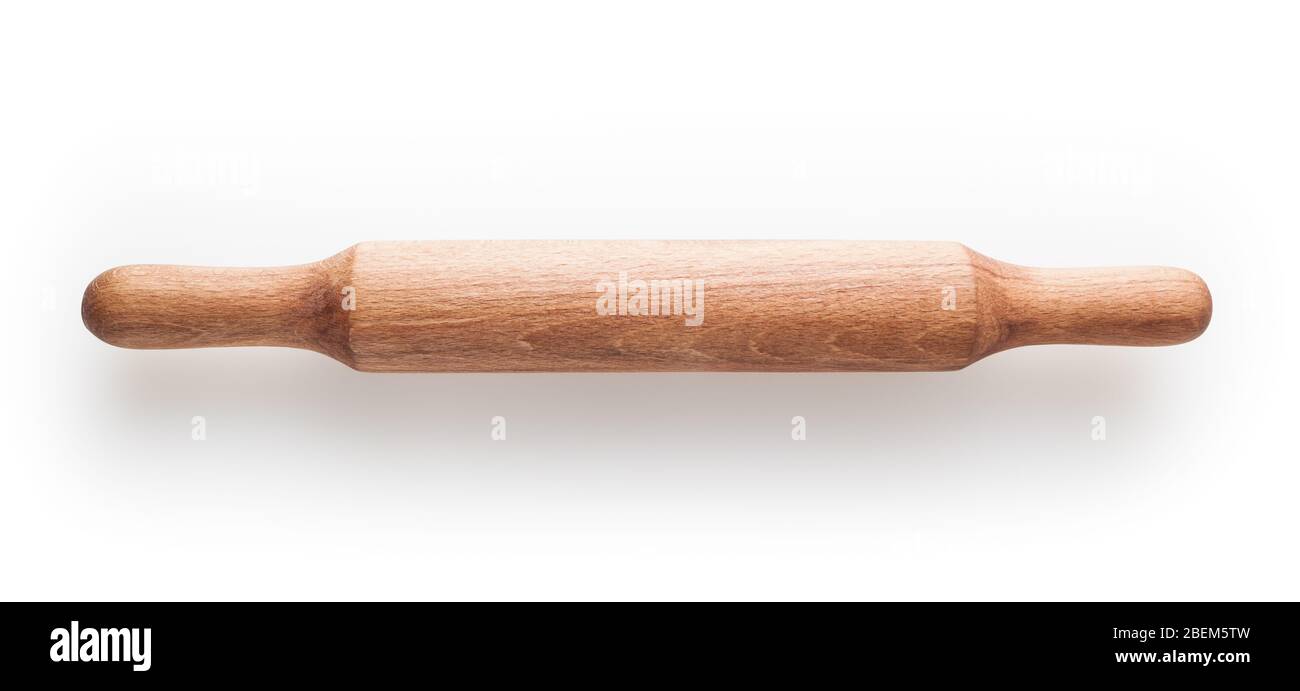 Rollstift aus Holz isoliert auf weißem Hintergrund mit Beschneidungspfad Stockfoto