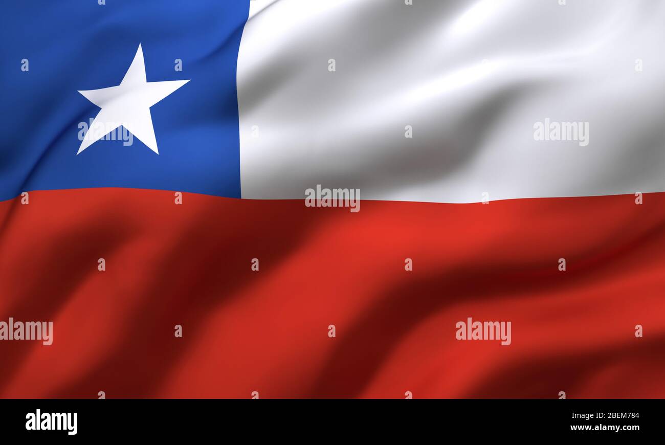 Flagge Chiles im Wind. Ganze Seite chilenische Flugflagge. 3D-Darstellung. Stockfoto