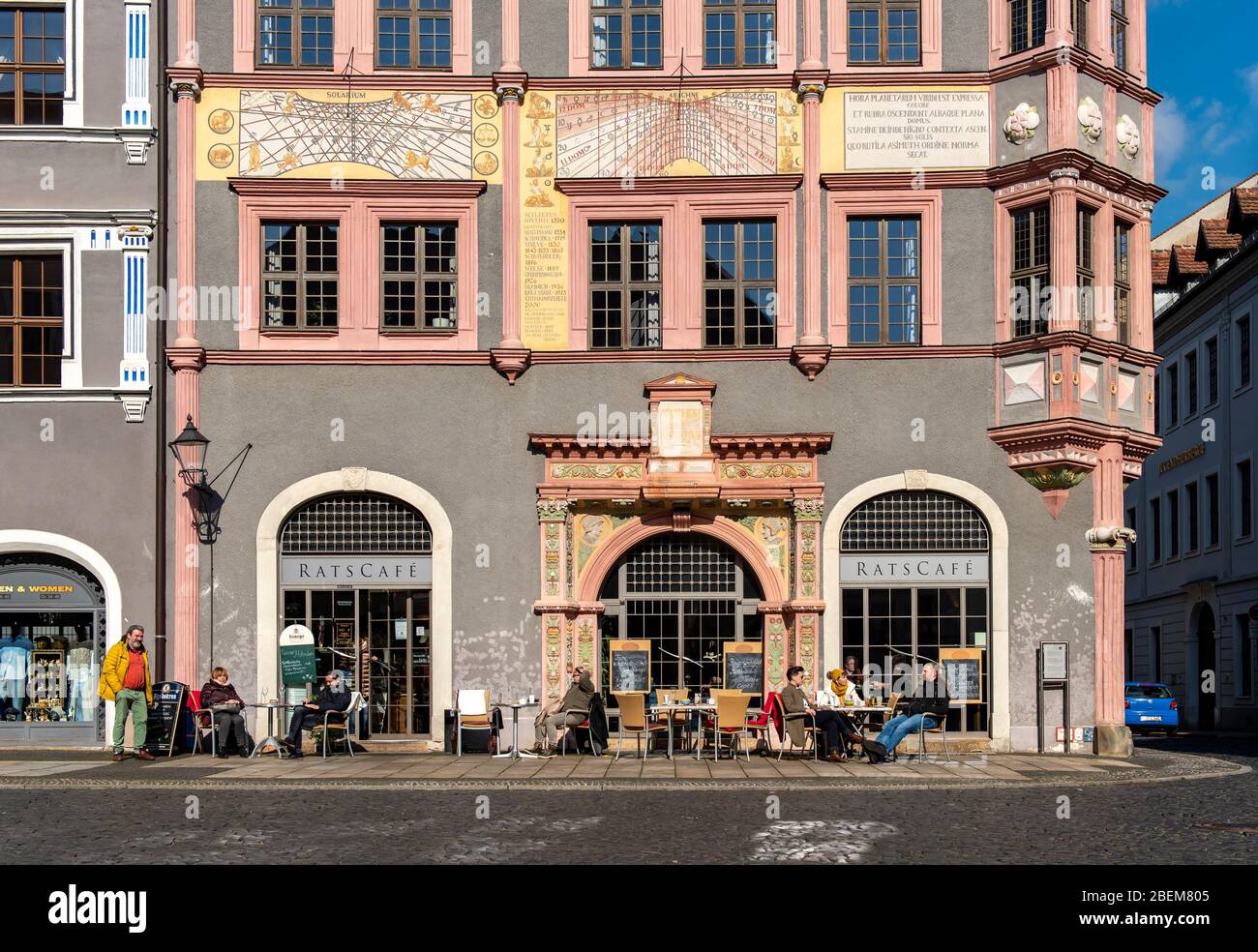Ratsapotheke Gebäude mit Ratscafe, Görlitz (Görlitz), Deutschland Stockfoto