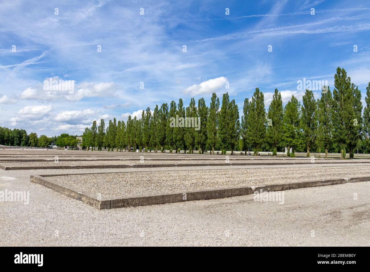 Allgemeiner Blick über den Barackenbereich im ehemaligen NS-deutschen KZ Dachau-München. Stockfoto