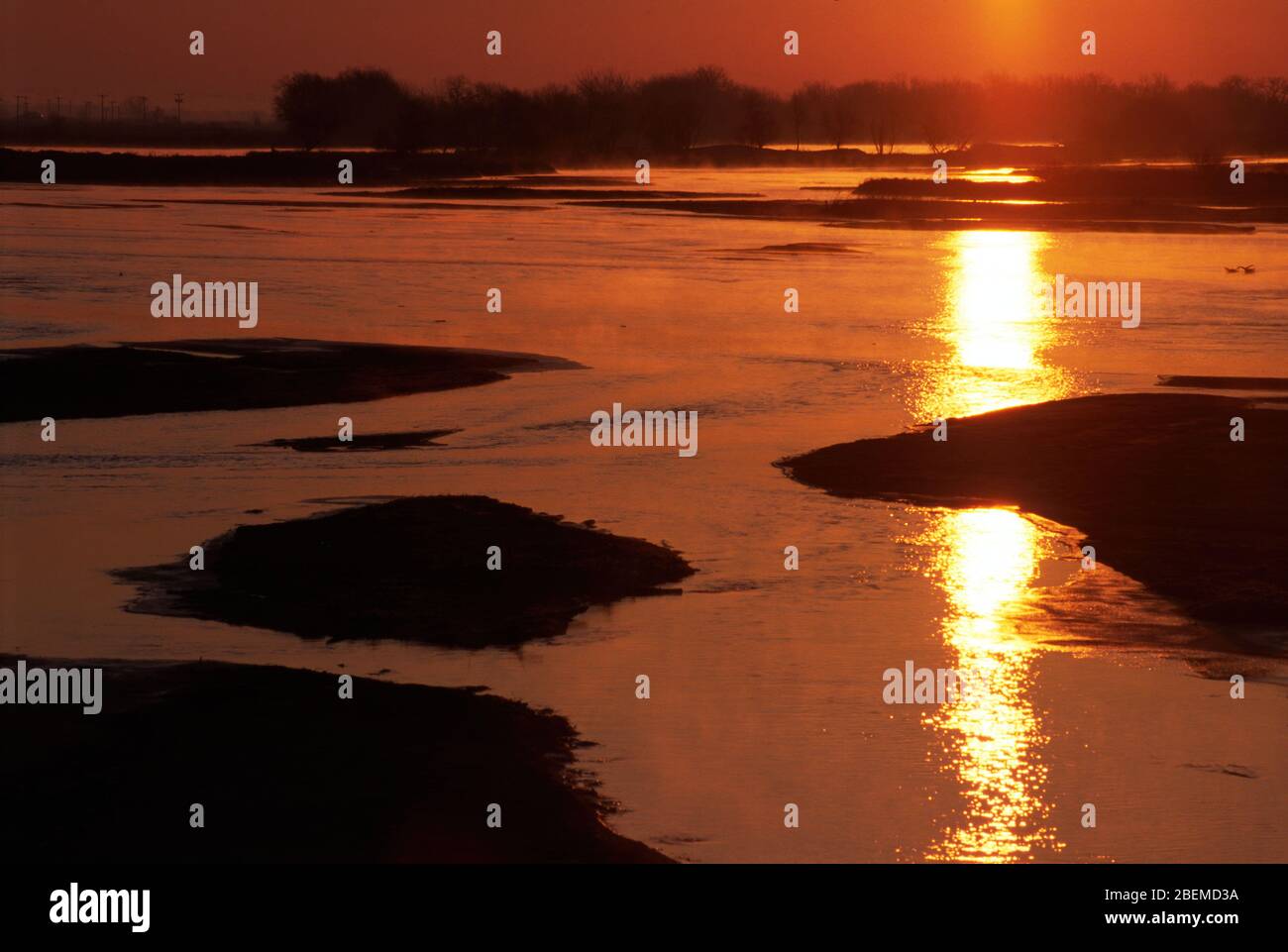 Sonnenaufgang am Platte River, Kearney State Recreation Area, Nebraska Stockfoto