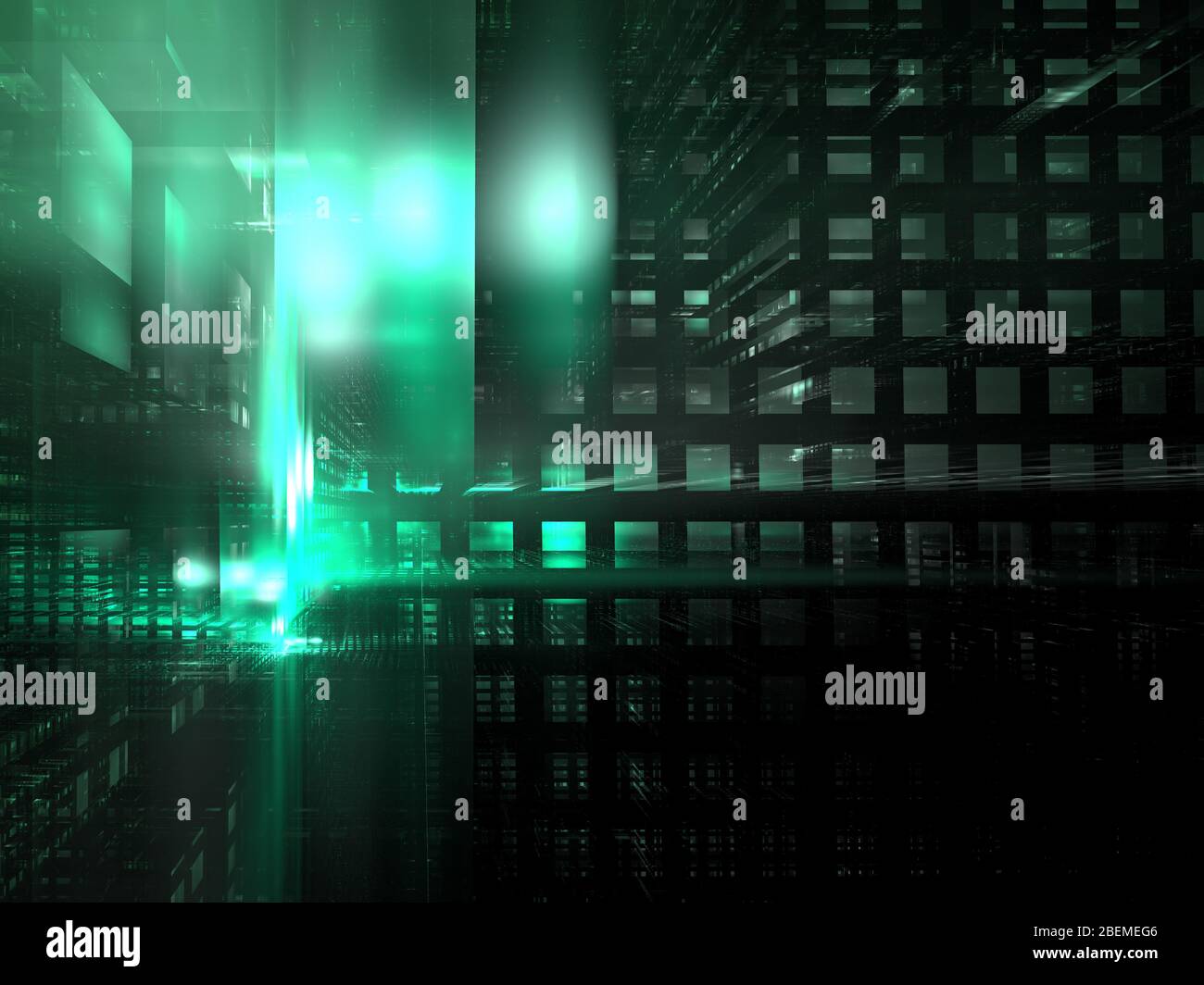 Abstrakter perspektivischer Hintergrund mit Glrid- und Lichteffekten Stockfoto