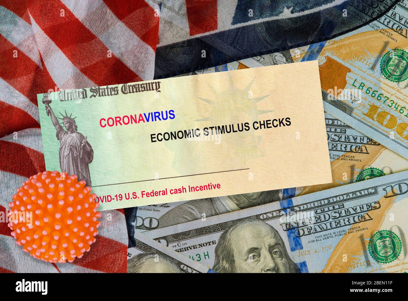 Konjunkturprogramme für die finanzielle Unterstützung der Regierung für Word COVID-19 zur globalen Pandemieabsperrung im Konjunkturpaket Stockfoto