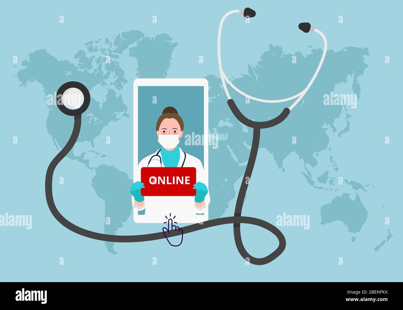 Online Arzt Beratung mit Telefon Smartphone Gesundheitswesen Stethoskop Stock Vektor