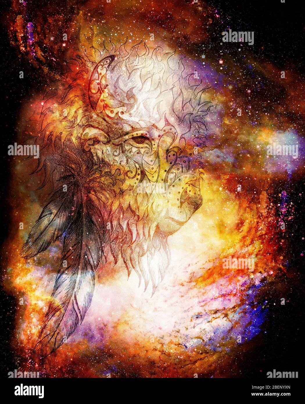 Heilige Bison auf abstrakt strukturierten Raum Hintergrund. Stockfoto