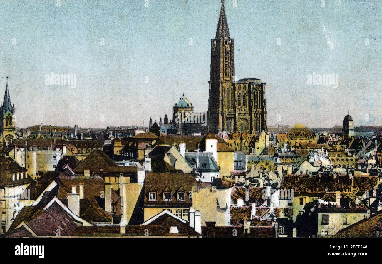 Vue generale sur Strasbourg, Alsace Carte postale debüt 20eme siecle Collection privee Stockfoto