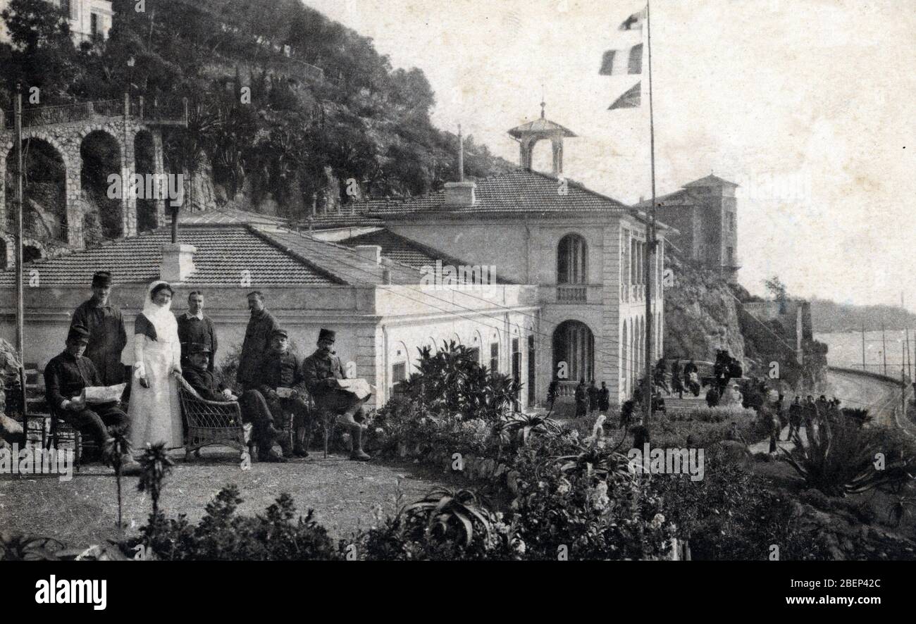 Vue de l'hopital Anglais du mont Boron a Nice, Alpes maritimes (Ansicht des englischen Krankenhauses in Nizza) Carte postale 1915 Collection privee Stockfoto