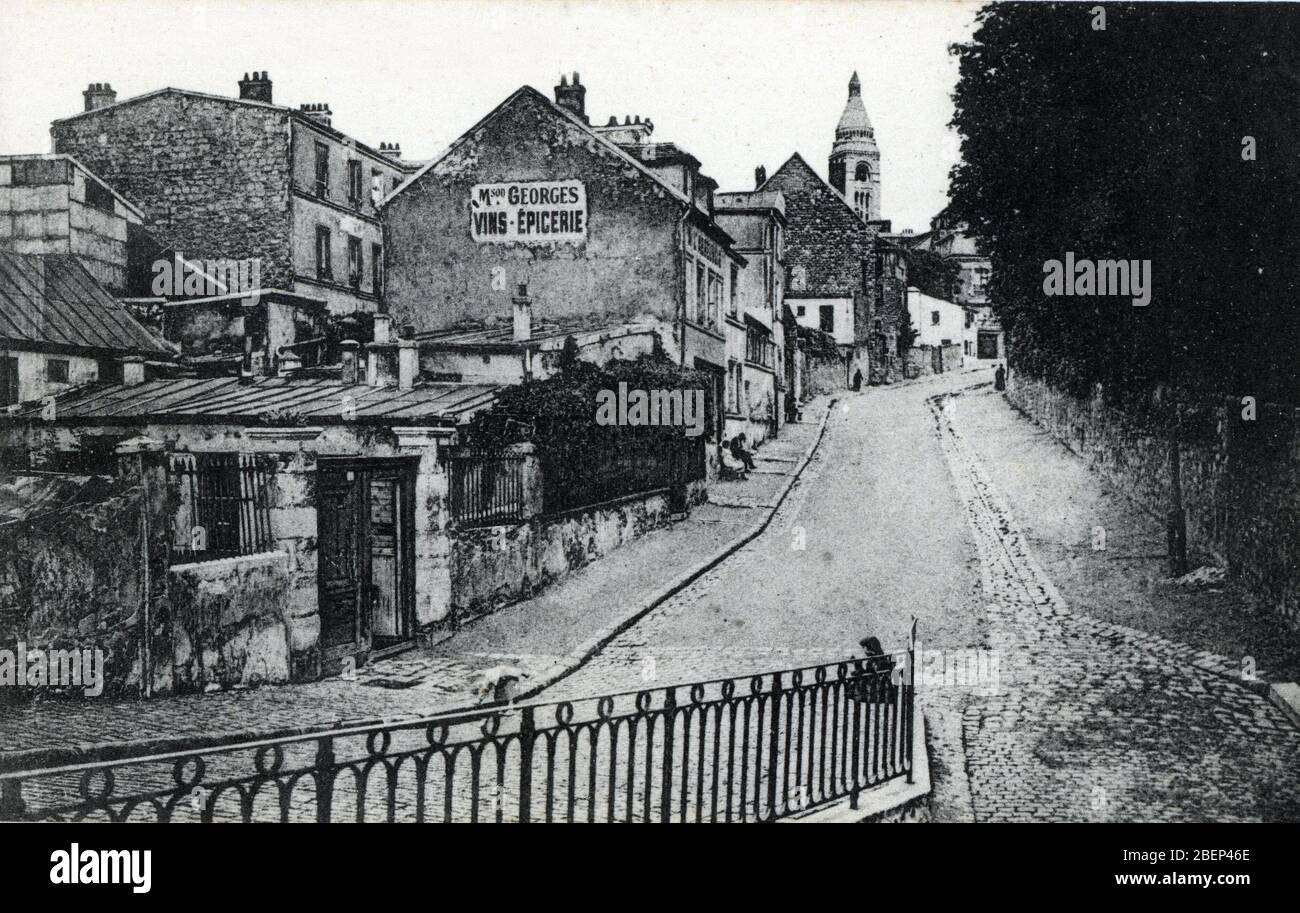 Vue du quartier du vieux montmartre in Paris, la rue de l'abreuvoir (abreuvoir-Straße, Montmartre, Paris) Sammlungsgrundel 1905 Sammlungsgrundel Stockfoto