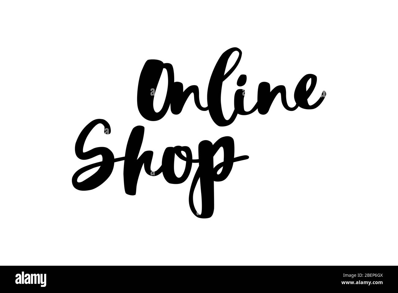 Online-Text einkaufen. Stilvoller, handgeschriebener schwarzer Schriftzug  auf Weiß. Online-Shopping von zu Hause aus. Bleib zu Hause. Moderne  handgezeichnete Vektor. Isolation zu Hause Stock-Vektorgrafik - Alamy