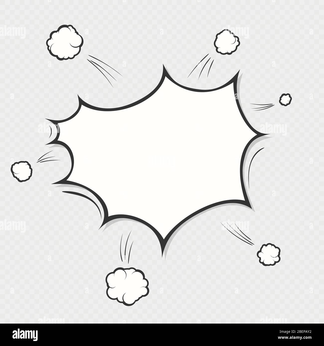 Comic-Explosion Boom auf transparentem Hintergrund. Cartoon Sprache Blase Wolke Symbol. Pop Art-Objekt. EPS 10 Stock Vektor