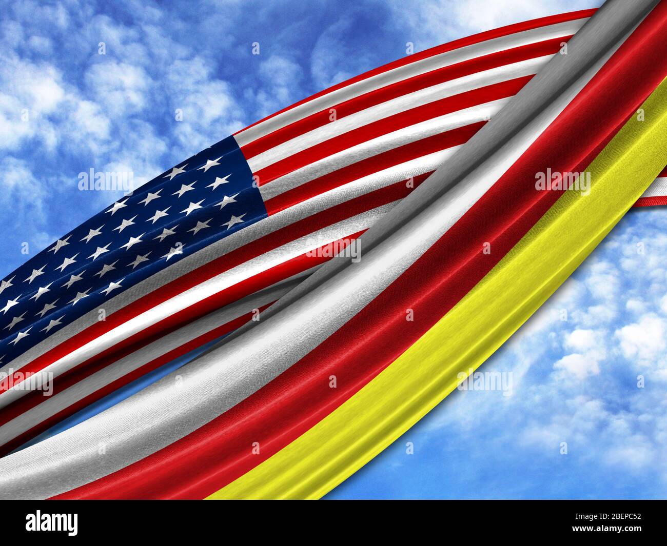 Flagge von Amerika mit Südossetien Flagge auf Himmel Hintergrund Stockfoto