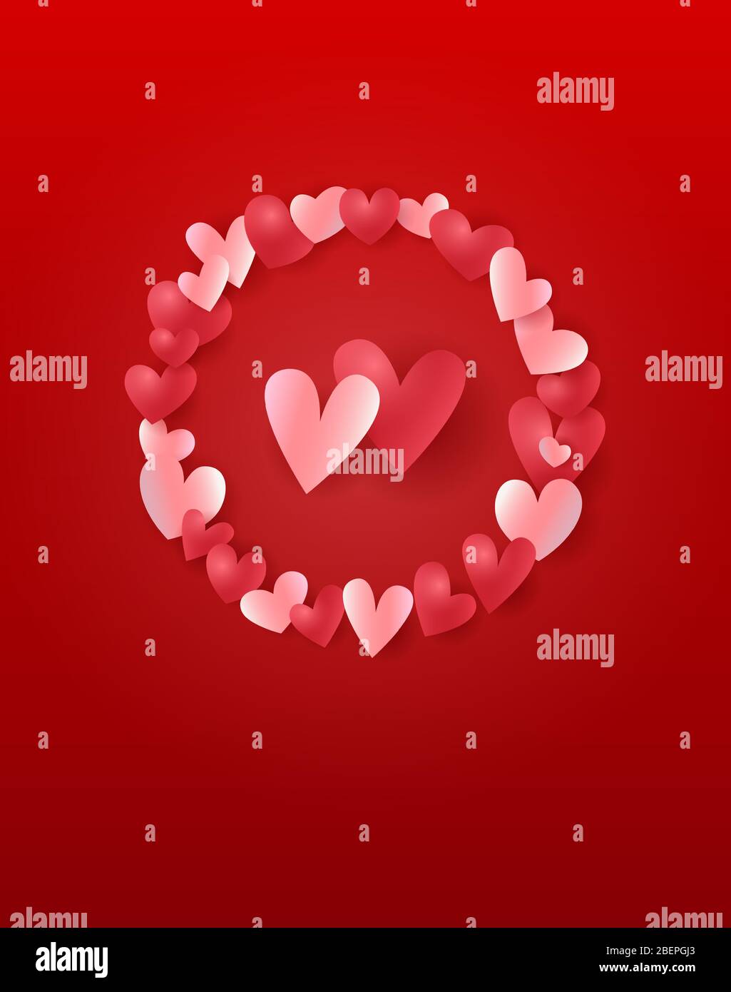 Valentinstags-Grußkarte, Vektorvorlage für Hochzeitstag oder Hochzeitseinladung mit Kopierfläche oben und unten. Stock Vektor