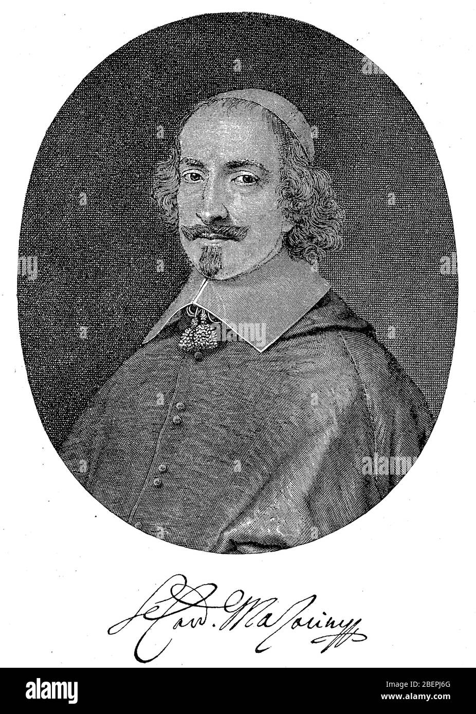 Jules Mazarin, eigentlich Giulio Mazarini, 14. Juli 1602 - 9. März 1661, war französischer Diplomat und Kardinal italienischer Abstammung, Herzog von Nevers und Rethel seit 1659 und Minister von Frankreich von 1642 bis 1661 / Jules Mazarin, eigentlich Giulio Mazarini, 14. Juli 1602 - 9. März 1661, war ein französischer Diplomat und Kardinal italienischer Abstammung, seit 1659 Herzog von Nevers und Rethel sowie von 1642 bis 1661 regierender Minister Frankreichs, historisch, digital verbesserte Reproduktion eines Originals aus dem 19. Jahrhundert / digitale Reproduktion einer Originalvorlage aus dem 19. Jahrhundert Stockfoto