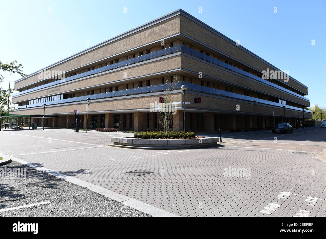 Milton Keynes Center MK-Shops Eingang Bürgerbüros Bibliothek Stockfoto