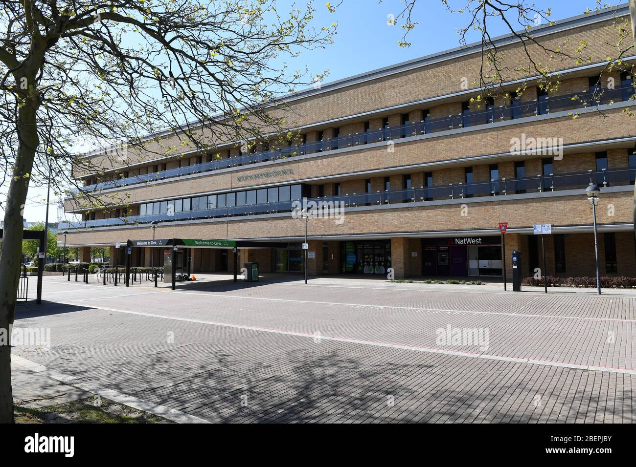 Milton Keynes Center MK-Shops Eingang Bürgerbüros Bibliothek Stockfoto