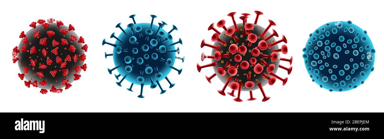 Coronavirus COVID-19 verschiedene Modelle. Medizinische Viruserkrankung, Coronavirus-Infektionen Elemente. vektorgrafik. Stock Vektor