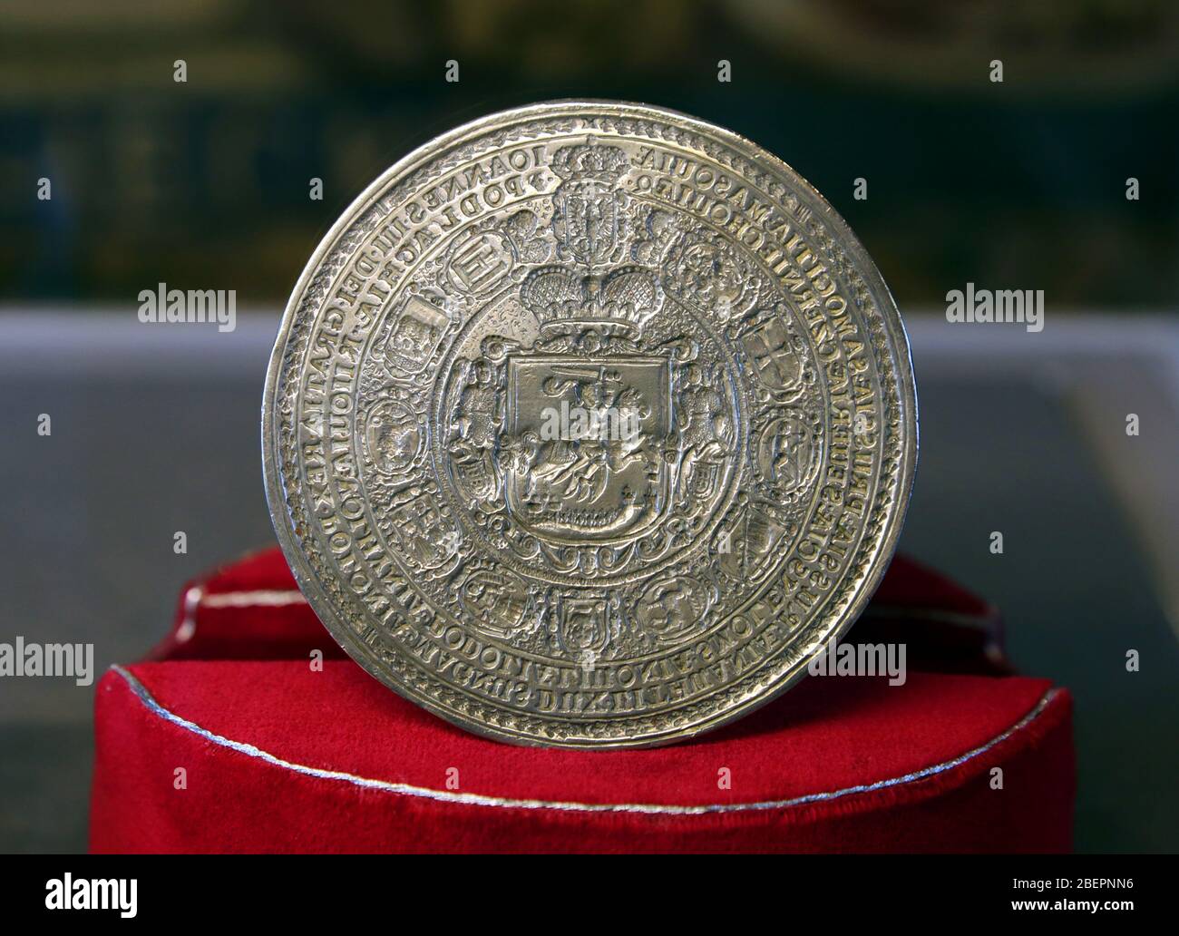 Großes litauisches Siegel von Johannes III. Sobieski, dem König von Polen und dem Großherzog von Litauen. 1676, Silber und Stahl. Zentrale Archive für Histori Stockfoto