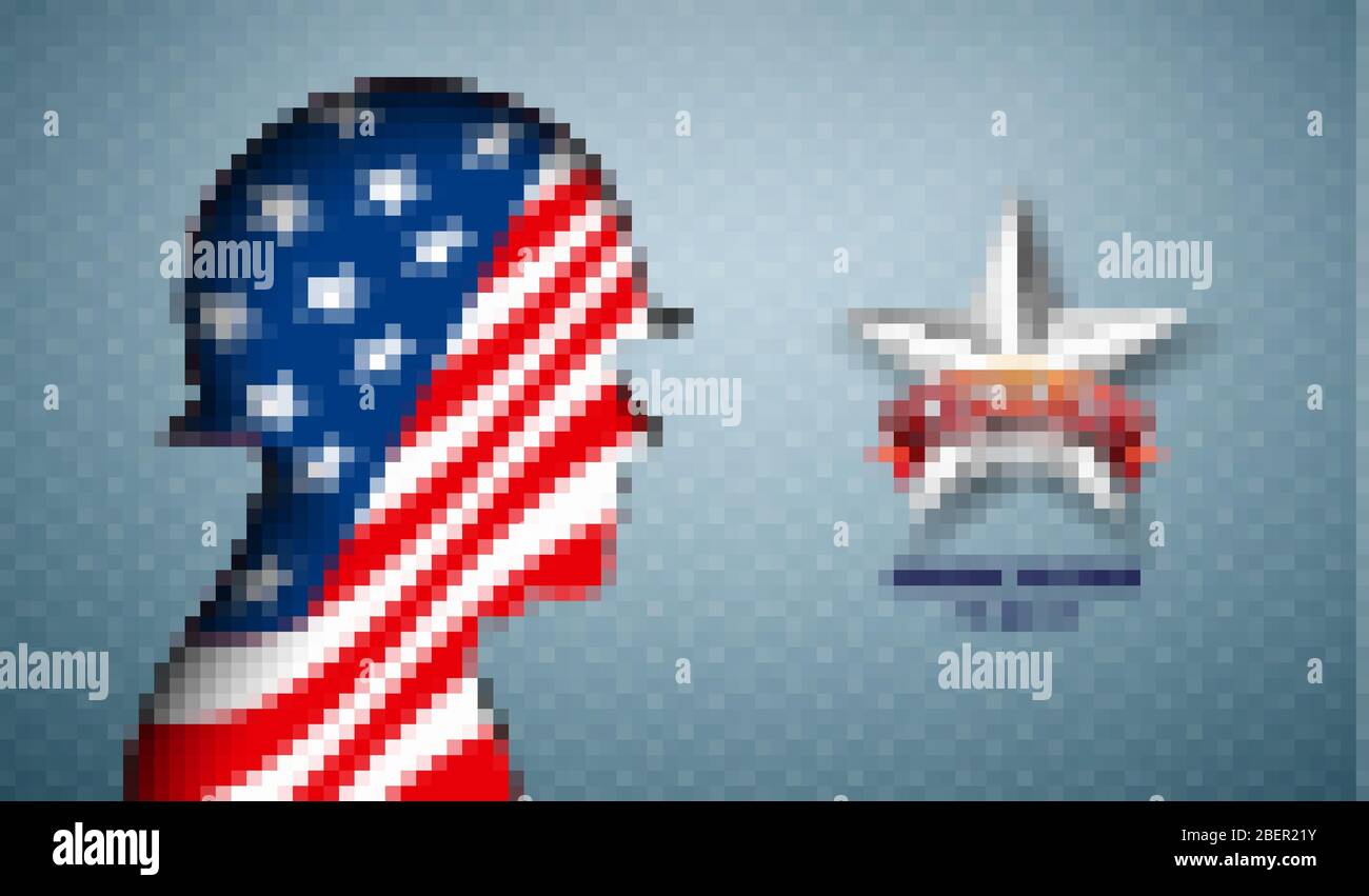 Memorial Day of the USA Vector Illustration. American National Celebration Design mit Flagge im Patriotischen Soldaten Silhouette auf Lichtsternmuster Stock Vektor